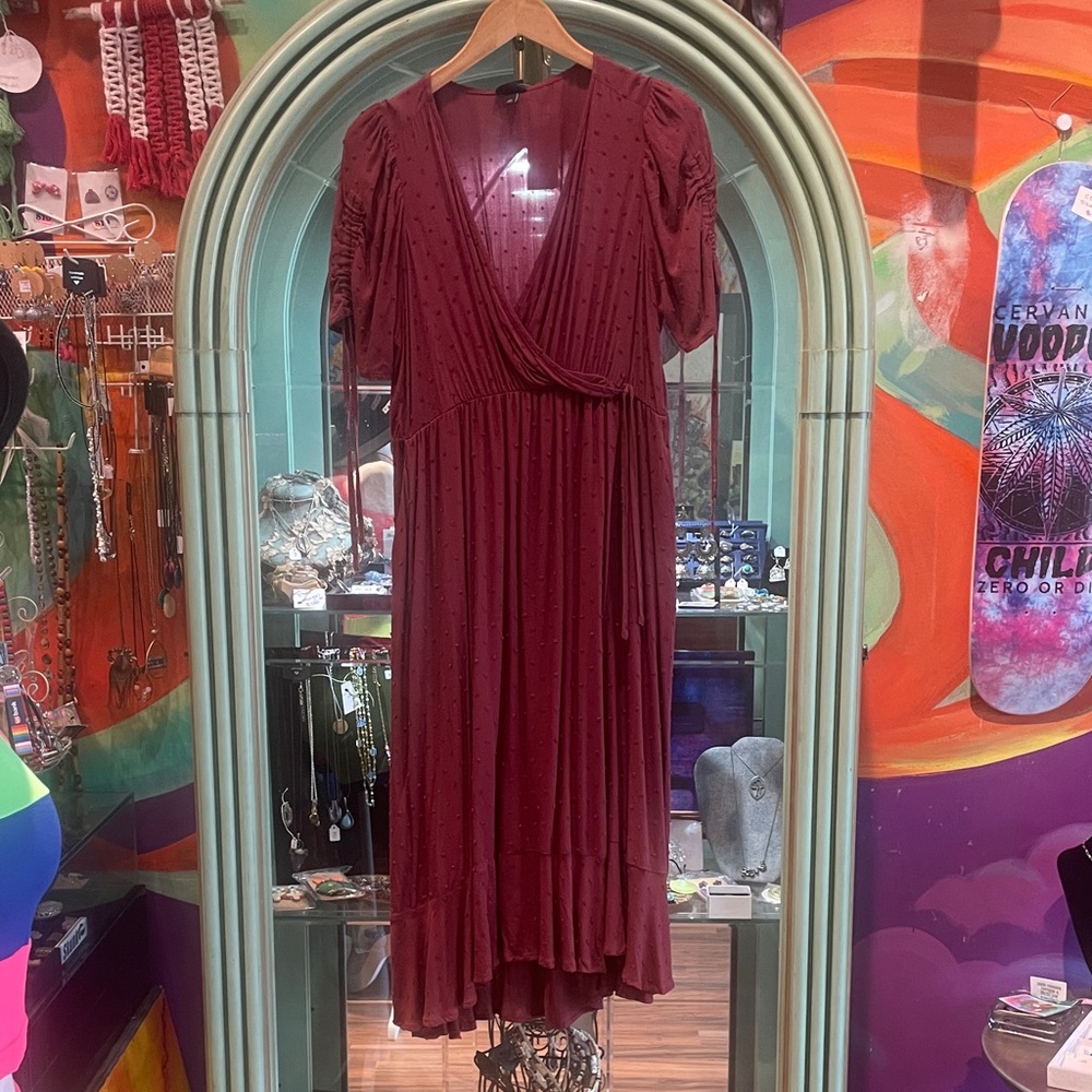 torrid Burgundy Wrap-Style Midi Dress